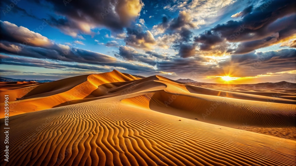 Naklejka premium Sahara Desert Morocco: Windswept Sand Dunes, Dramatic Landscape Photography