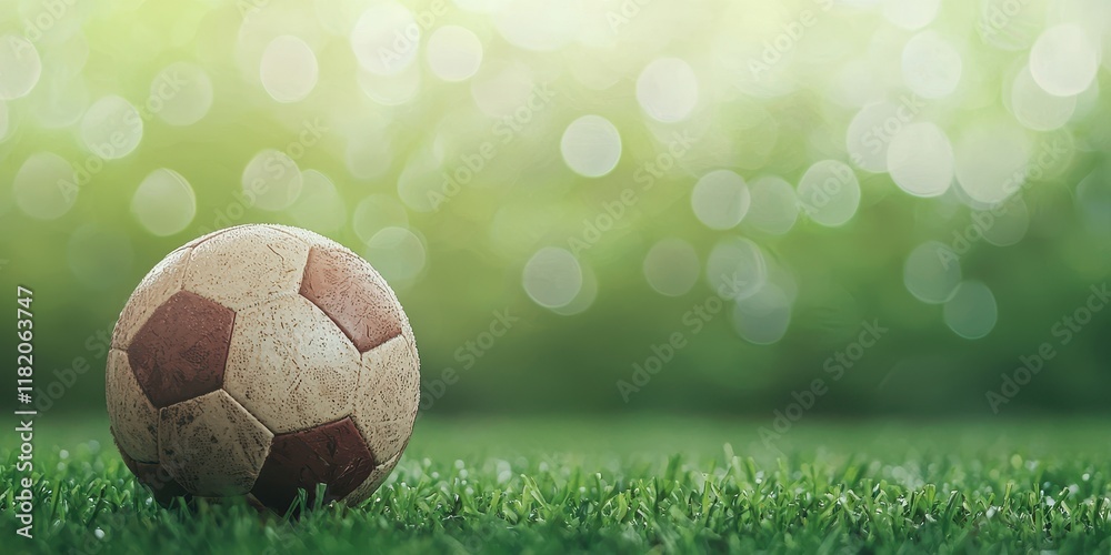 Fototapeta premium Classic Soccer Ball on Lush Green Grass Background