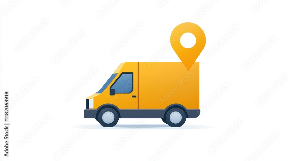 Yellow delivery truck with map pointer icon for navigation and logistics yellow Yellow delivery truck with map pointer icon for navigation and logistics yellow