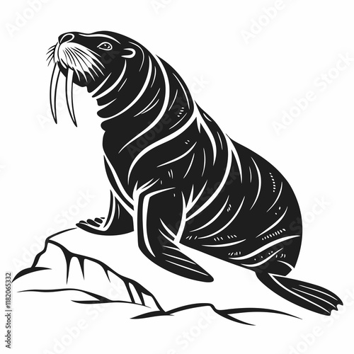 Walrus vector silhouette black design white background