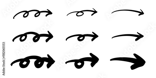 ペンの手書きの矢印セット_黒