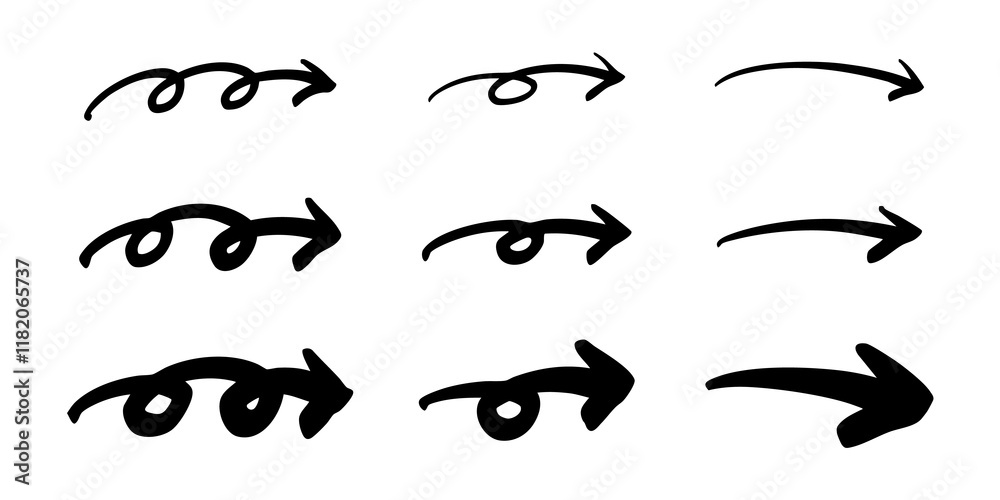 ペンの手書きの矢印セット_黒 ペンの手書きの矢印セット_黒