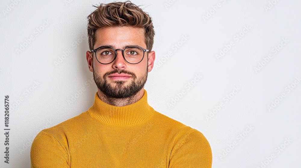 Stylish Young Man with Glasses Posing Against Plain Background Stylish Young Man with Glasses Posing Against Plain Background