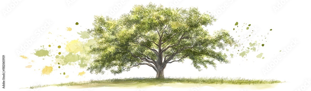 Watercolor Painting of a Lush Green Tree Watercolor Painting of a Lush Green Tree