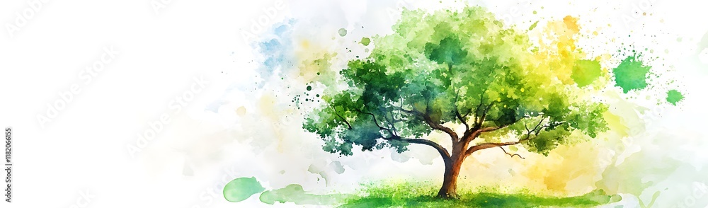 Watercolor Painting of a Lush Green Tree Watercolor Painting of a Lush Green Tree