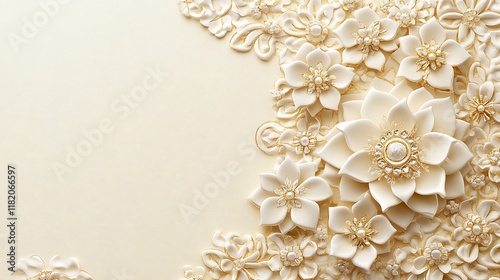 Elegant Cream Flowers With Gold Accents And Pearls