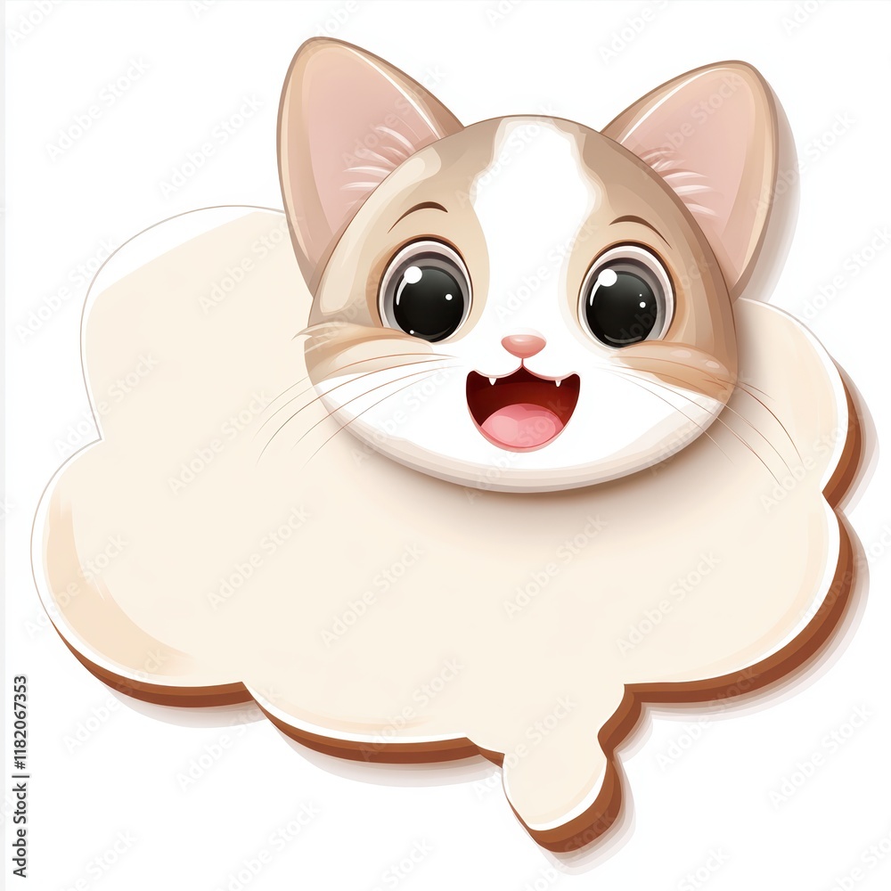 Fototapeta premium Adorable cat conveys a message, closeup with thought bubble feline