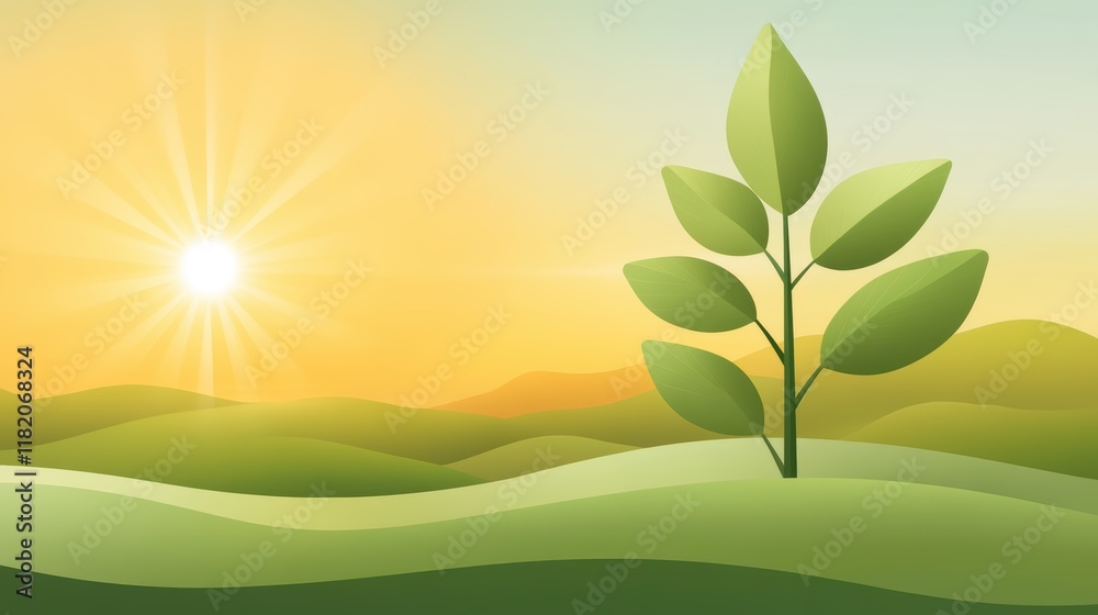 Obraz premium A thriving green plant in the heart of serene natural landscape green