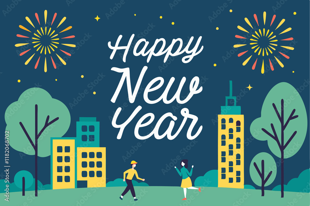 Fototapeta premium Happy New Year Card Illustration.