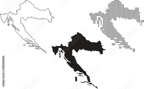 Stylized Coartia Map Variations: Minimal Outline, Dotted Grid, and Solid Shadow Designs
