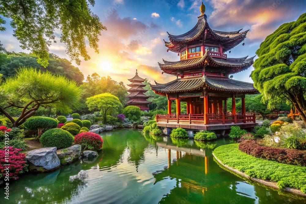 Serene Chinese Garden Pagoda Landscape Photography Serene Chinese Garden Pagoda Landscape Photography