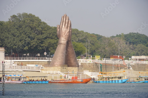 Majestic hand sculpture in Varanasi banaras ghat Namo Ghat photo