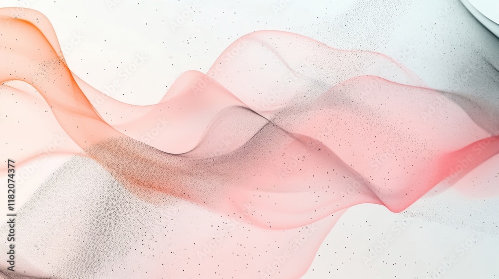 Fototapeta premium Abstract modern composition of translucent pink and coral shapes with black networks on white background