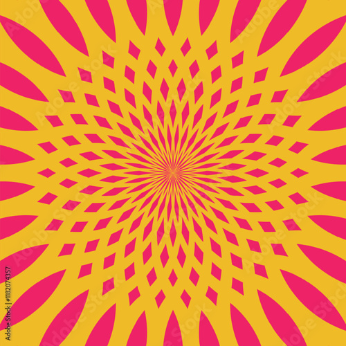 Sunburst Spiral Pink Yellow Background Simple Vector