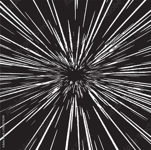 Circular starburst explosion texture. Distressed uneven grunge background. Abstract vector illustration. Overlay to create interesting effect and depth. Isolated on white background.