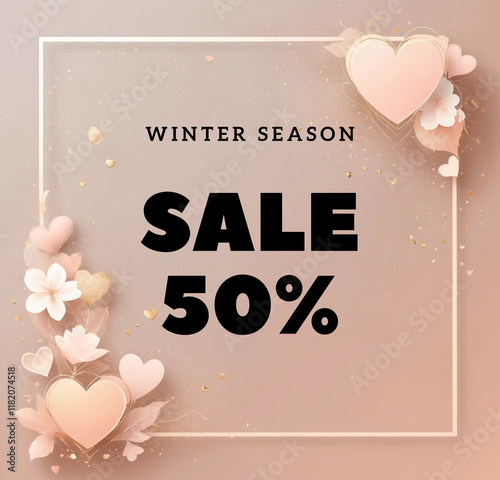 Minimalist Valentine’s Day Background with Romantic Elements Sale 50% ad post design valentine special discount 