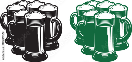 stein filled with a frothy beer glass silhouette vector art Illustration file 