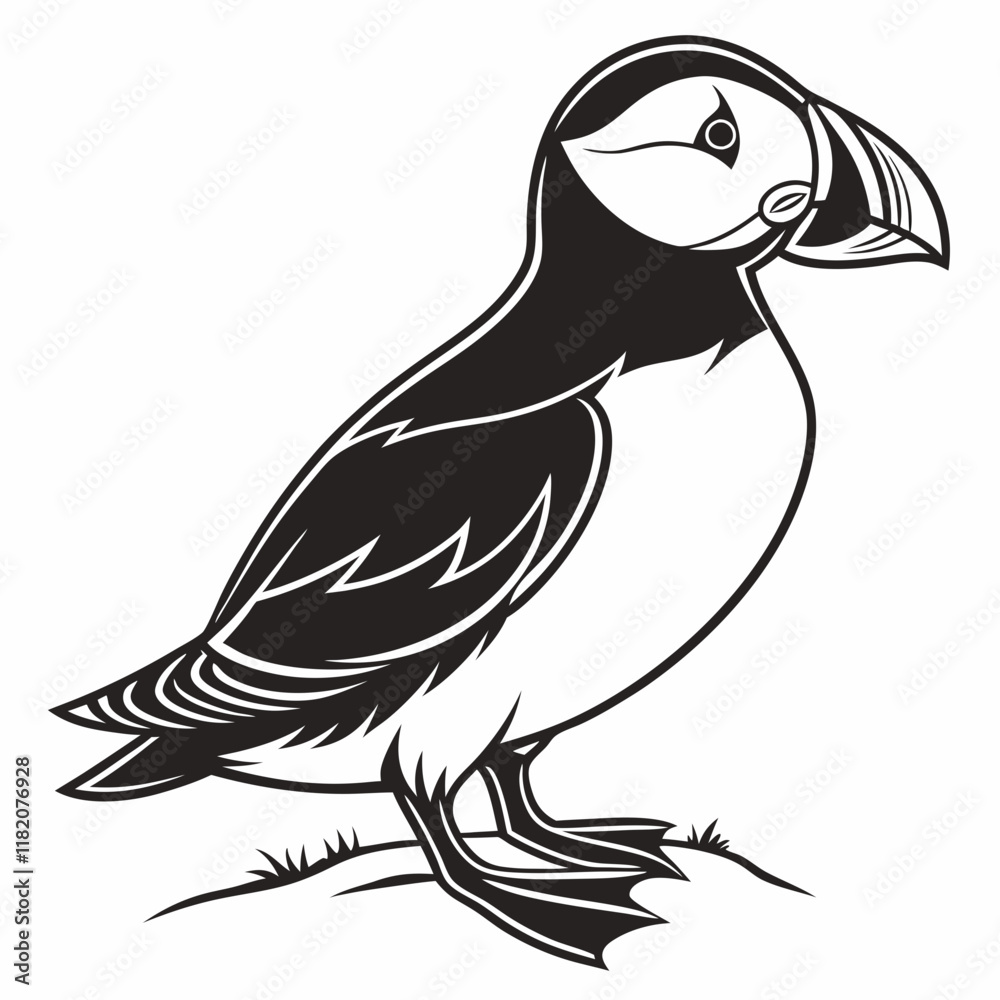 Fototapeta premium Puffin vector silhouette black design white background