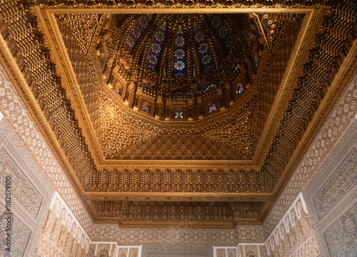 Architectural detail of the Golden dome in the modern Mausoleum of Mohammed V who died in 1961. Designed to honour Mohammed V and reflect his own efforts to promote a sense of Moroccan identity. photo