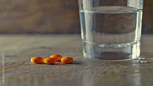 of paracetamol tablets next to a glass of water, highlighting the typical way of ingestion. | Paracetamol 