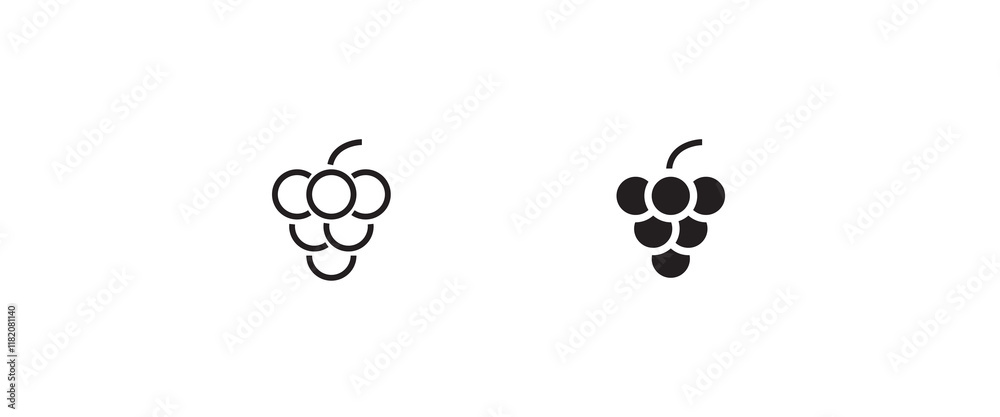 Fototapeta premium Grape Icon Food Fruits, bunches of grapes icons editable stroke, flat design style isolated on white