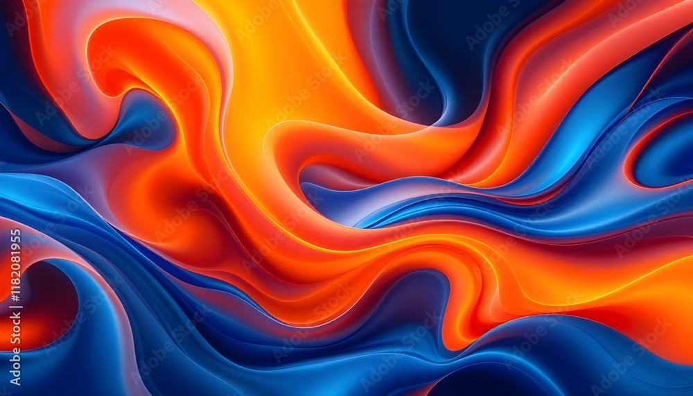 Obraz premium A vibrant abstract design with smooth flowing shapes in rich blue and orange, showcasing light and shadow interplay for a dynamic, fluid, and modern visual aesthetic.