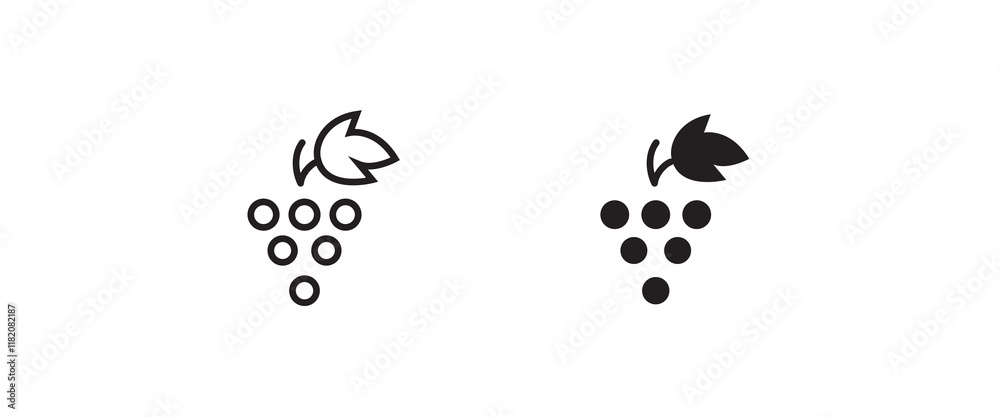 Fototapeta premium Grape Icon Food Fruits, bunches of grapes icons editable stroke, flat design style isolated on white