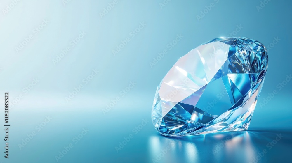 Glittering Blue Diamond on Smooth Surface with Reflections and Soft Lighting for Creative Conceptual Design Ideas Glittering Blue Diamond on Smooth Surface with Reflections and Soft Lighting for Creative Conceptual Design Ideas