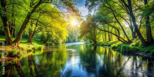 Serene River View from Lush Forest: Tranquil Nature Photography