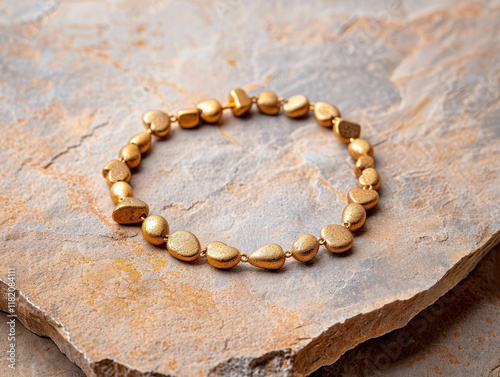 Elegant gold anklet laid against textured stone background, showcasing its beauty