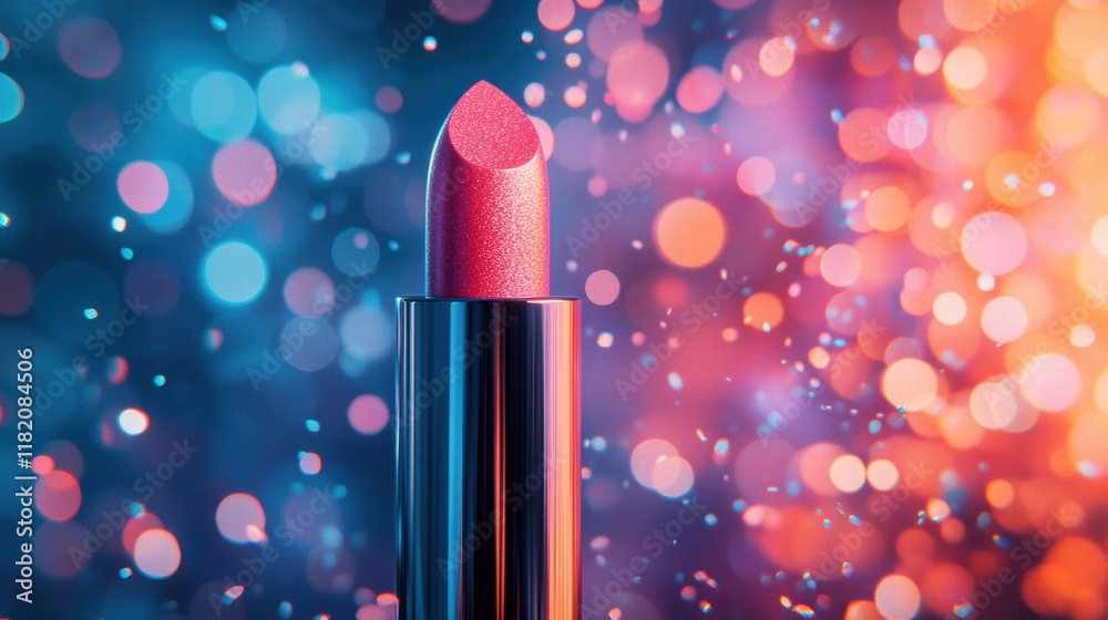 A Captivating Close-Up of a Sparkling Pink Lipstick Against a Colorful Bokeh Background Celebrating Beauty and Elegance in Makeup A Captivating Close-Up of a Sparkling Pink Lipstick Against a Colorful Bokeh Background Celebrating Beauty and Elegance in Makeup