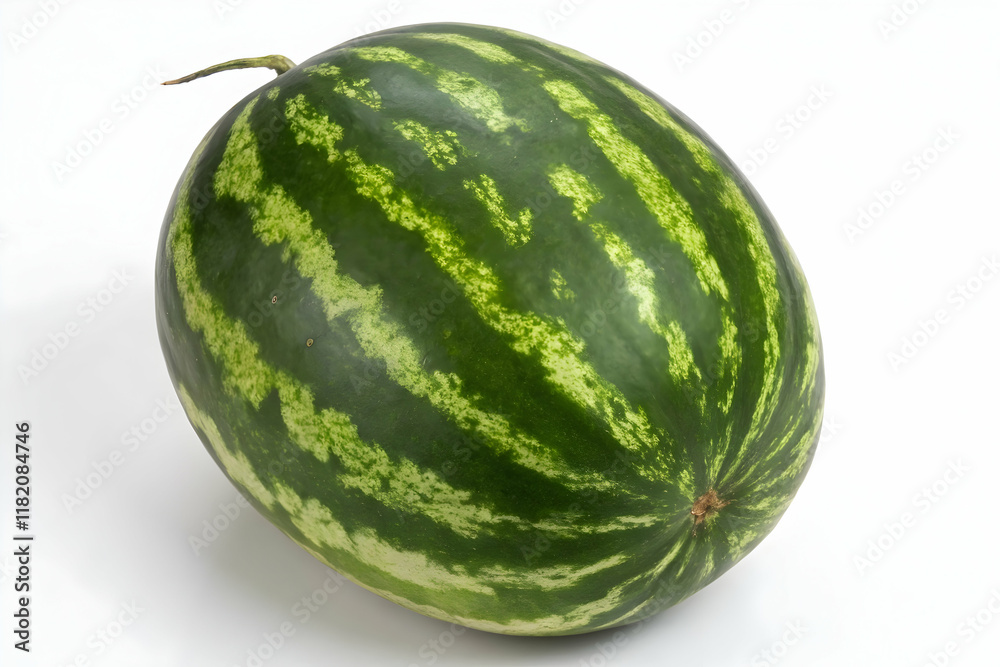 Whole Fresh Watermelon with Green Striped Skin on White Background Whole Fresh Watermelon with Green Striped Skin on White Background