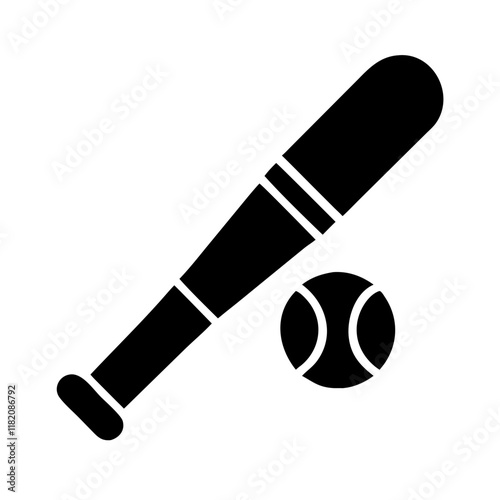 Black Baseball Bat and Ball Icon for Sports and Fitness