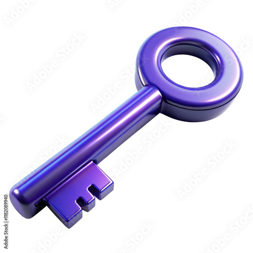 3D Render of a Shiny Purple Key - Symbol