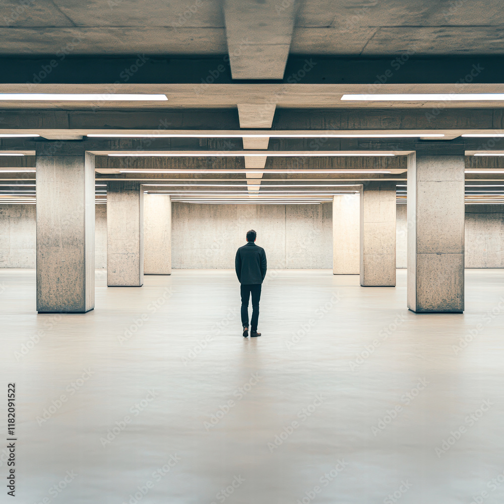 Fototapeta premium Solitary figure in minimalist urban environment a modern architectural perspective