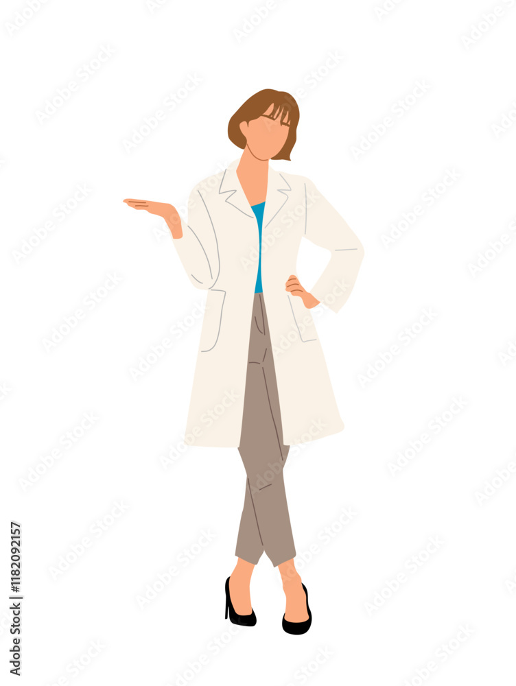 Female doctor, nurse. Young woman medic worker in white lab coat. Flat cartoon vector illustration isolated on transparent background. Female doctor, nurse. Young woman medic worker in white lab coat. Flat cartoon vector illustration isolated on transparent background.