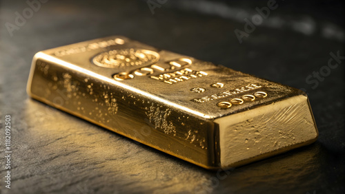 Gleaming Gold Bar on Dark Stone Surface for Wealth and Luxury Themes