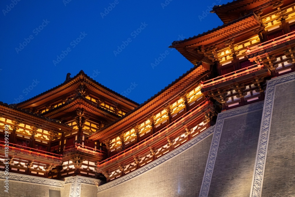 Illuminated Traditional Architecture at Dusk
