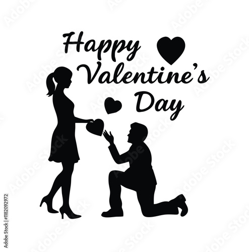  Happy valentine's day couple proposing vector silhouette
