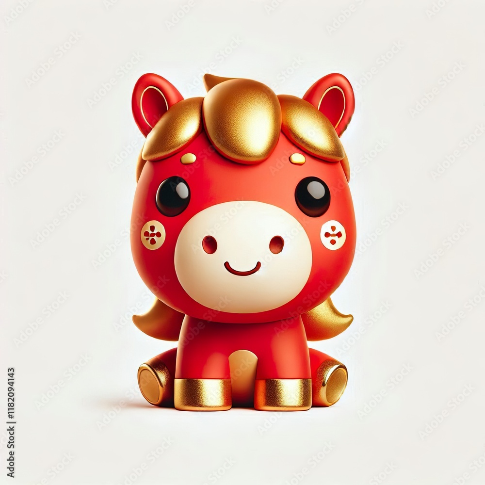 Naklejka premium Joyful Red gold Horse Chinese New Year Lantern Gold Celebration on a white background