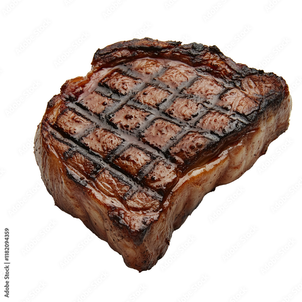 Grilled Steak with Charred Crosshatch Marks Isolated on Transparent Background. Juicy Cooked Meat Close-Up. Grilled Steak with Charred Crosshatch Marks Isolated on Transparent Background. Juicy Cooked Meat Close-Up.