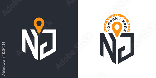NJ Location Logo Bundle. Letter NJ Logo Dual Vector Icons for Recruitment and Navigation