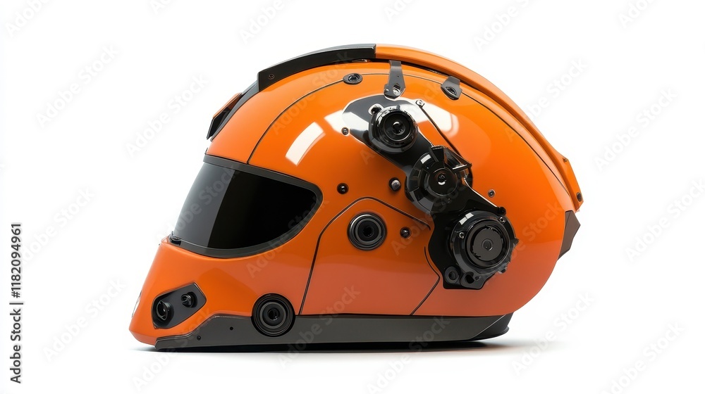 Futuristic Orange Helmet with Advanced Features Futuristic Orange Helmet with Advanced Features