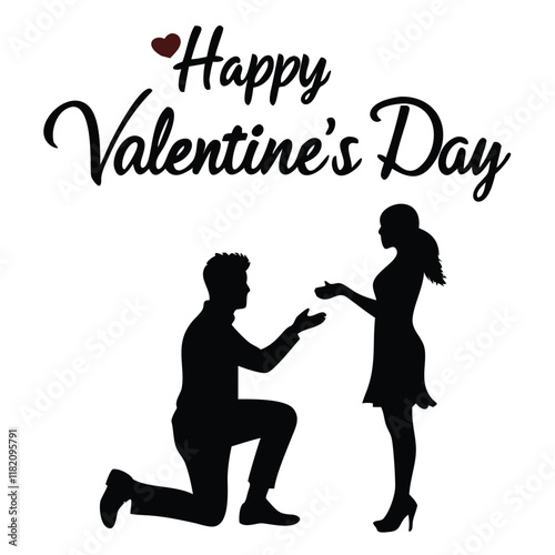  Happy valentine's day couple proposing vector silhouette
