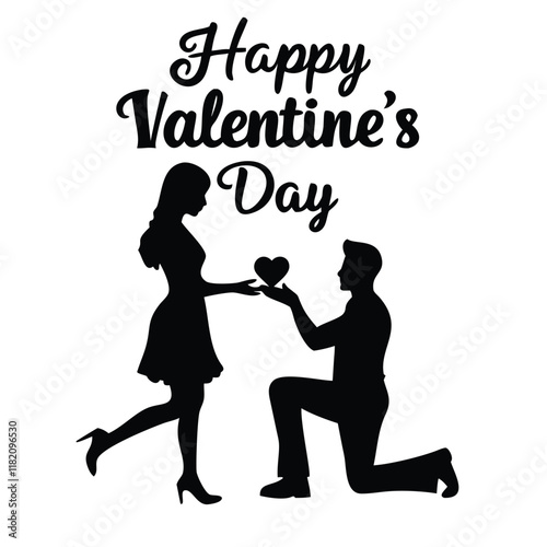  Happy valentine's day couple proposing vector silhouette