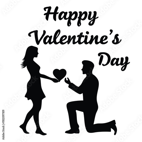  Happy valentine's day couple proposing vector silhouette