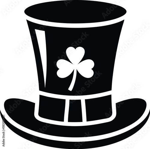 Top Hat with Shamrock Silhouette, Black top hats silhouette pattern, white background, festive St. Patrick's Day design
