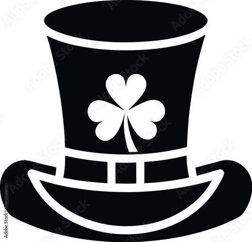 Top Hat with Shamrock Silhouette, Black top hats silhouette pattern, white background, festive St. Patrick's Day design
