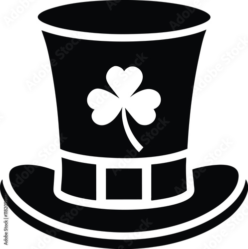 Top Hat with Shamrock Silhouette, Black top hats silhouette pattern, white background, festive St. Patrick's Day design
