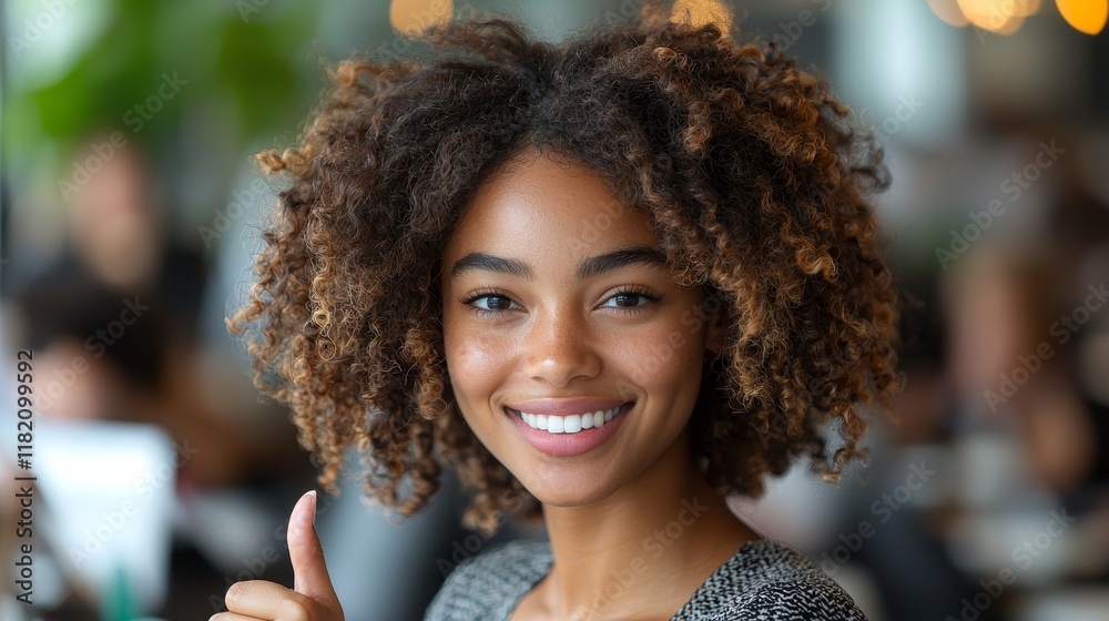 Fototapeta premium Customer Service Satisfaction: A customer showing a thumbs-up during an interaction with a customer service rep, signaling positive feedback